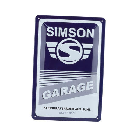 3D-Blechschild SIMSON-Garage blau/weiß
