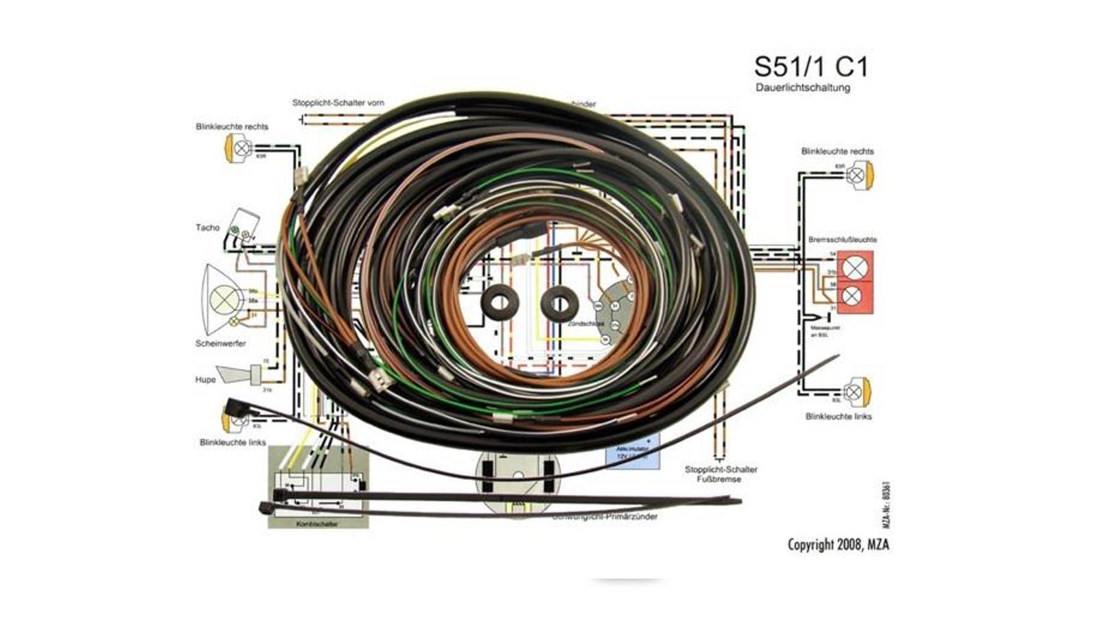 KWO Kabelbaum inkl. Schaltplan für Simson S51/1 C1 12V Elektronik