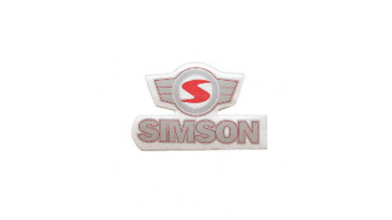 Klebefolie Simson - Schriftzug mit Emblem (rot-silber)