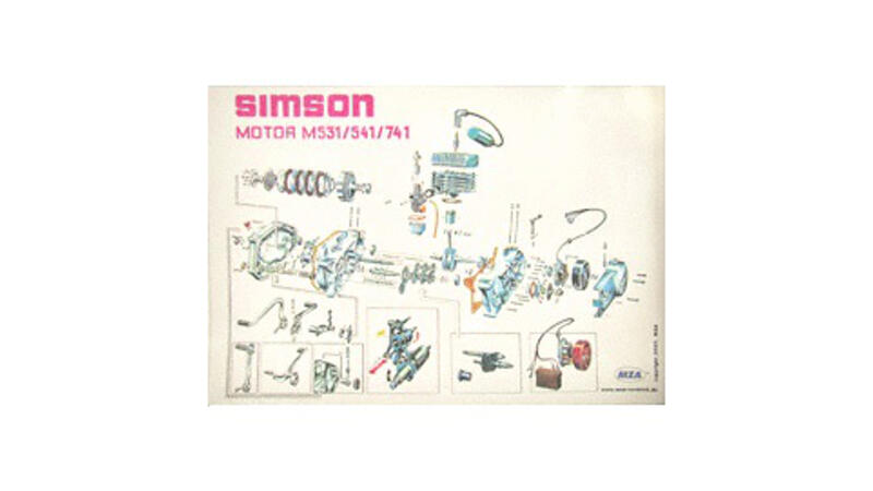 Explosionsdarstellung (72x50cm) für Simson S51, S70 - Motor M531/541/741