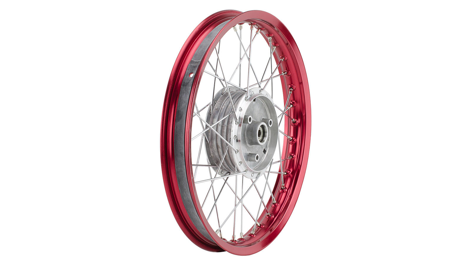Farb-Speichenrad rot eloxiert Alu 1,6x16 mit Chromspeichen
